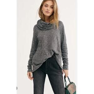 Free People Beach Gray Cotton Cocoon Cowlneck Top Loungewear Women's One Size